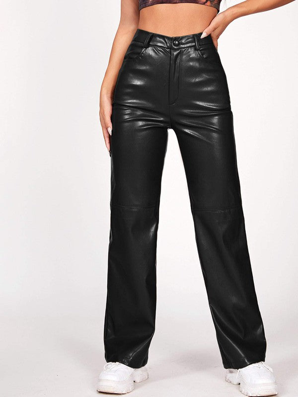 Wide Leg Faux Leather Pants