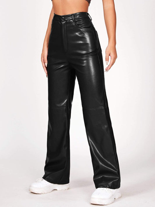 WIDE LEG FAUX LEATHER PANTS